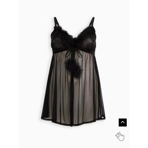 Mesh Flyaway Babydoll With Marabou - Torrid